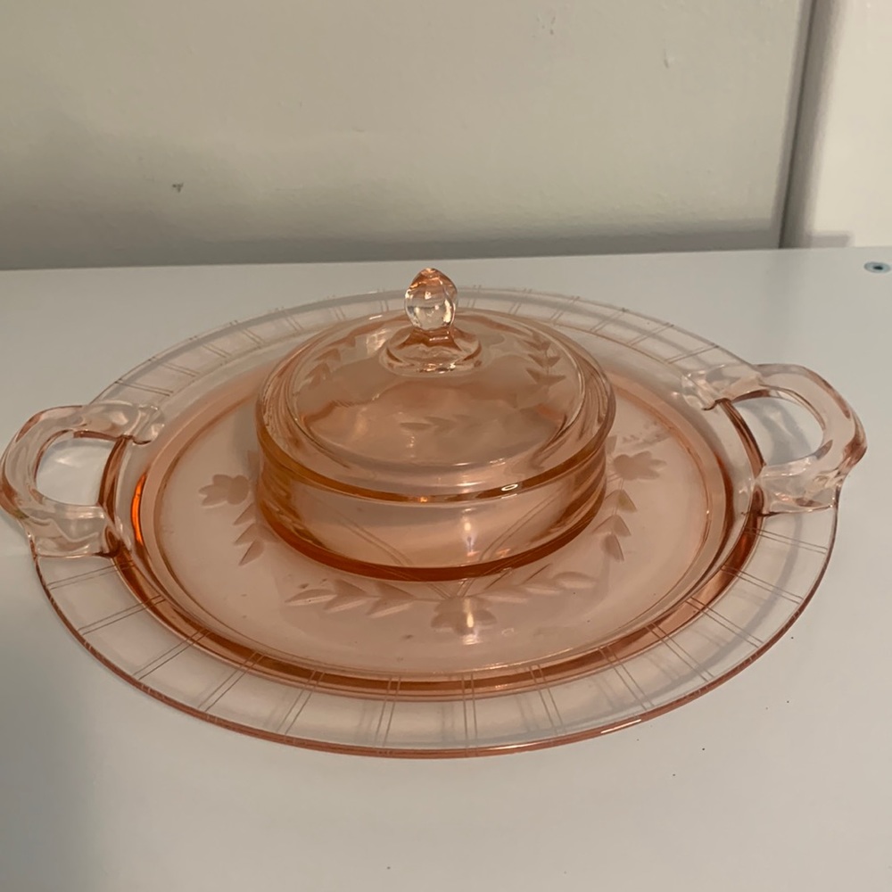 Vintage pink depression etched serving tray